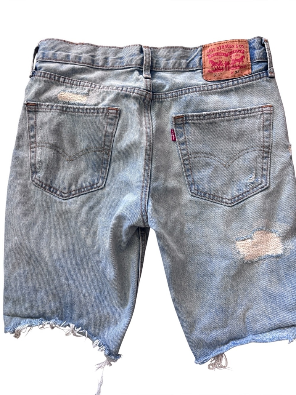 Levi’s 511 Distressed Cutoff Denim Shorts Men’s 33 Light Wash Frayed Hem